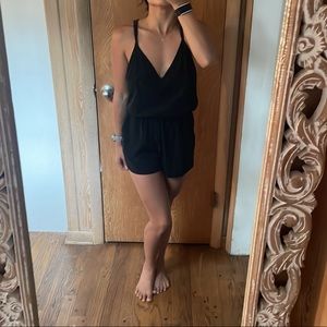 Black Backless Romper With Pockets